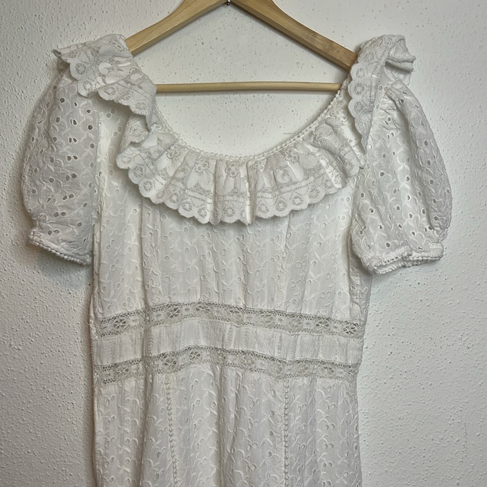LoveShackFancy Stassie Lace White Eyelet Embroidered Dress Size 10 - Picture 10 of 16